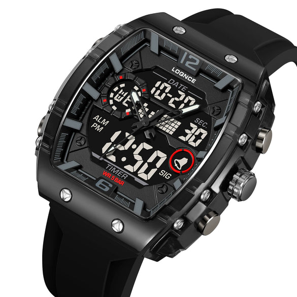 Men's Sports Digital Luminous Waterproof Watch With Plastic Case And Resin Mirror Round Dial