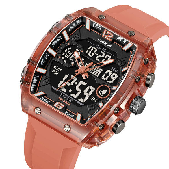 Men's Sports Digital Luminous Waterproof Watch With Plastic Case And Resin Mirror Round Dial