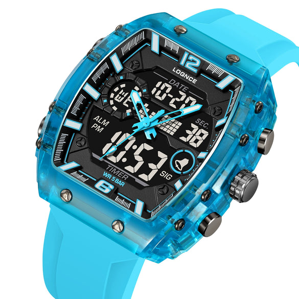 Men's Sports Digital Luminous Waterproof Watch With Plastic Case And Resin Mirror Round Dial