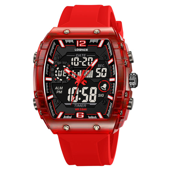 Men's Sports Digital Luminous Waterproof Watch With Plastic Case And Resin Mirror Round Dial