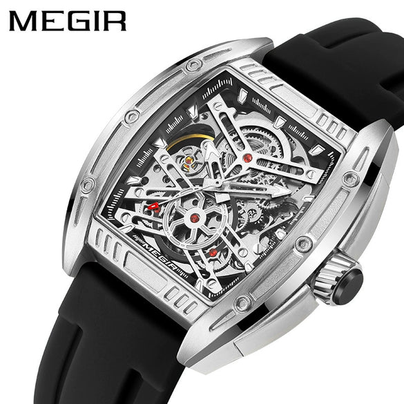 Men's Sports Mechanical Watch Alloy Case Silicone Strap Square Dial Luminous Waterproof