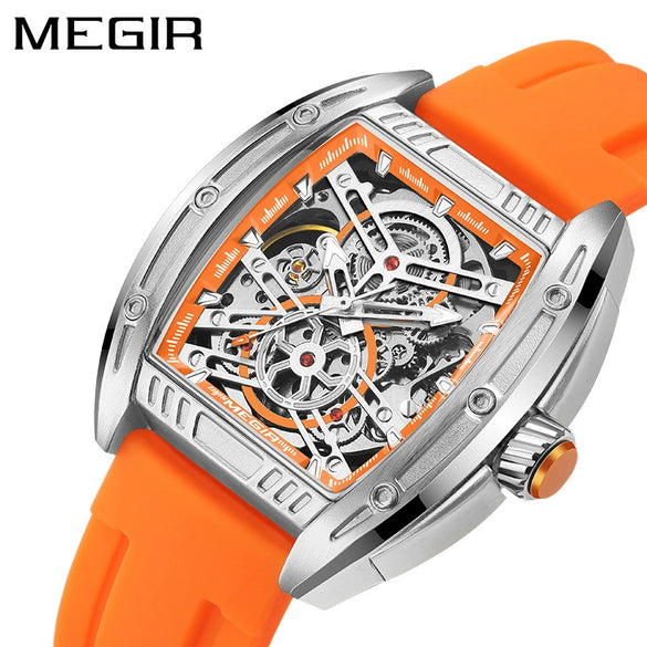 Men's Sports Mechanical Watch Alloy Case Silicone Strap Square Dial Luminous Waterproof