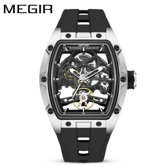 Men's Sports Mechanical Waterproof Watch Alloy Case Silicone Strap Barrel Shape