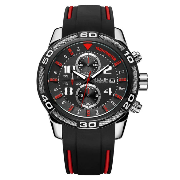 Men's Sports Multifunction Chronograph Calendar Watch Alloy Case Silicone Strap Round Dial