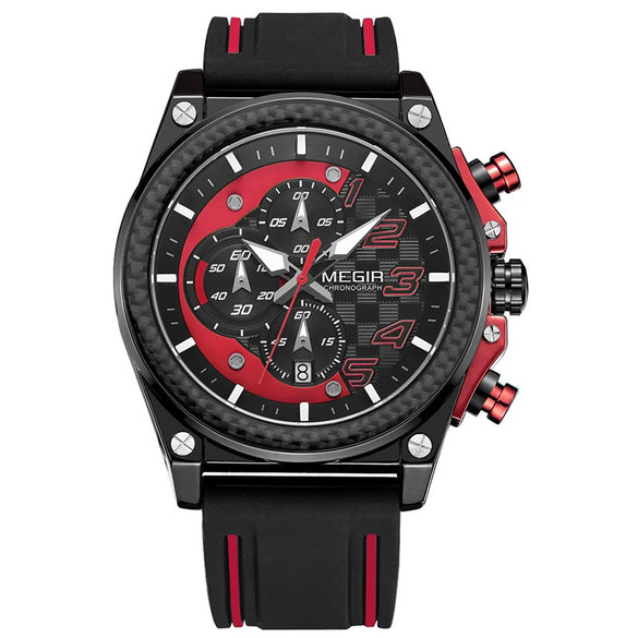 Men's Sports Multifunction Chronograph Quartz Watch Alloy Case Stainless Steel Clasp Silicone Strap Round Dial