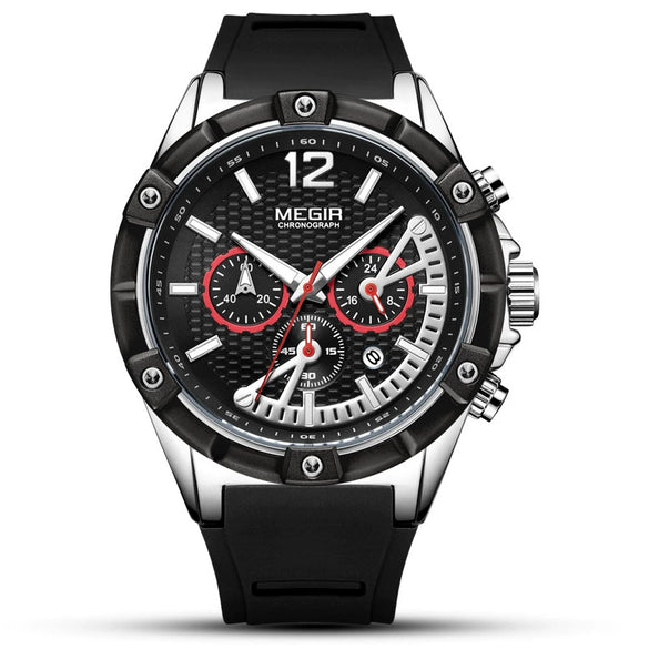 Men's Sports Multifunctional Calendar Waterproof Quartz Watch Alloy Case Silicone Strap Mineral Strengthened Glass Mirror Round Dial