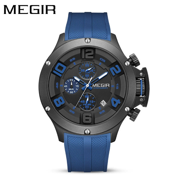 Men's Sports Quartz Watch Alloy Case Mineral Reinforced Glass Mirror Silicone Strap Stainless Steel Buckle Round Dial