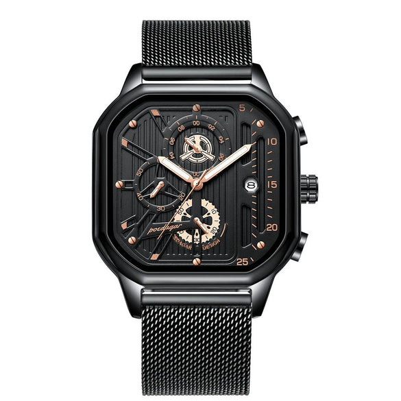 Men's Sports Quartz Watch Alloy Case Stainless Steel Strap Square Dial Leisure Style