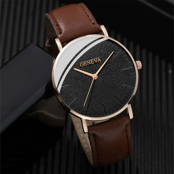 Men's Sports Style Watch Set Alloy Case Imitation Leather Strap Stainless Steel Clasp Round Dial