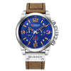 Men's Sports Watch Alloy Case Genuine Leather Strap Round Dial Titanium Metal Clasp