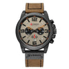 Men's Sports Watch Alloy Case Genuine Leather Strap Round Dial Titanium Metal Clasp