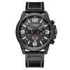Men's Sports Watch Alloy Case Genuine Leather Strap Round Dial Titanium Metal Clasp