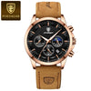 Men's Sports Watch Alloy Case Genuine Leather Strap Round Dial Waterproof Quartz