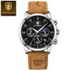 Men's Sports Watch Alloy Case Genuine Leather Strap Round Dial Waterproof Quartz