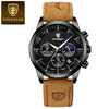 Men's Sports Watch Alloy Case Genuine Leather Strap Round Dial Waterproof Quartz