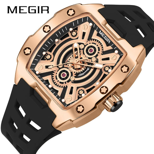 Men's Sports Watch Alloy Case Mineral Strengthened Glass Mirror Silicone Strap Barrel Shape