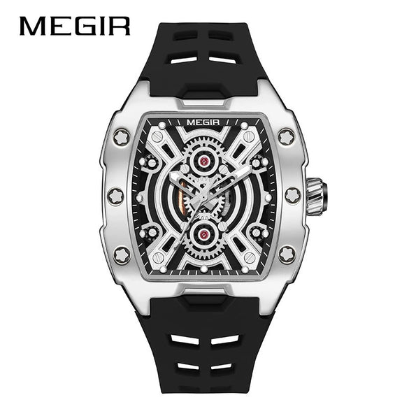 Men's Sports Watch Alloy Case Mineral Strengthened Glass Mirror Silicone Strap Barrel Shape