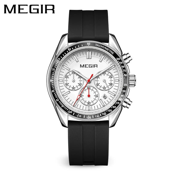 Men's Sports Watch Alloy Case Silicone Strap Mineral Reinforced Glass Mirror Round Dial Waterproof