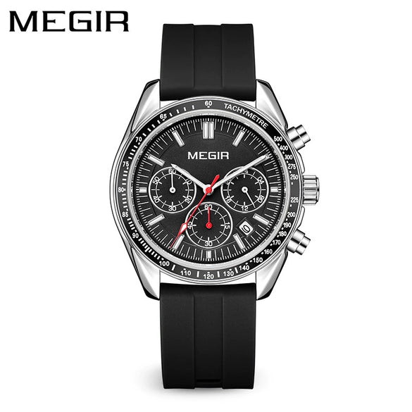 Men's Sports Watch Alloy Case Silicone Strap Mineral Reinforced Glass Mirror Round Dial Waterproof