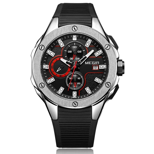 Men's Sports Watch Alloy Case Silicone Strap Quartz Movement Round Dial