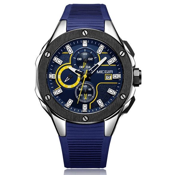 Men's Sports Watch Alloy Case Silicone Strap Quartz Movement Round Dial