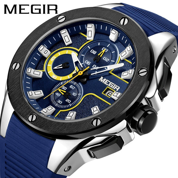 Men's Sports Watch Alloy Case Silicone Strap Quartz Movement Round Dial