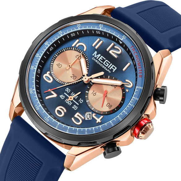 Men's Sports Watch Alloy Case Silicone Strap Stainless Steel Buckle Round Dial
