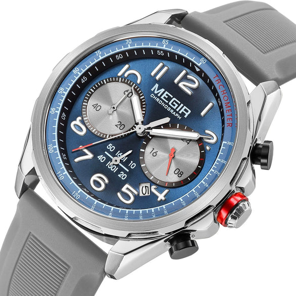 Men's Sports Watch Alloy Case Silicone Strap Stainless Steel Buckle Round Dial