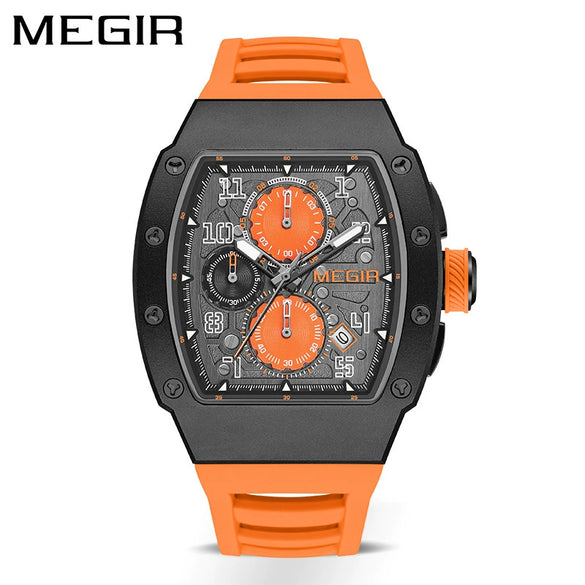 Men's Sports Watch Barrelshaped 316 Stainless Steel Case Silicone Strap Mineral Reinforced Glass Mirror