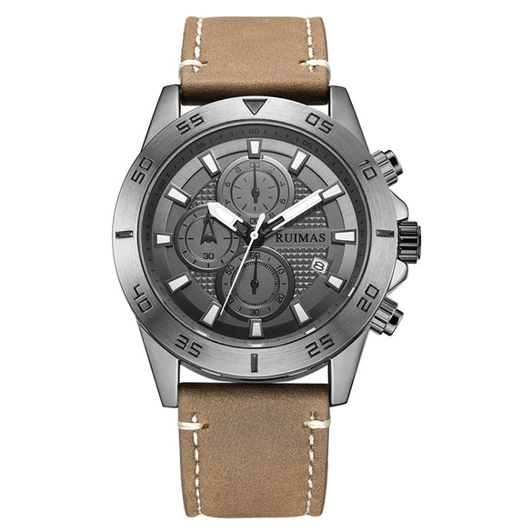 Men's Sports Watch Chronograph Calendar Luminous Waterproof Genuine Leather Strap Alloy Case Round Dial