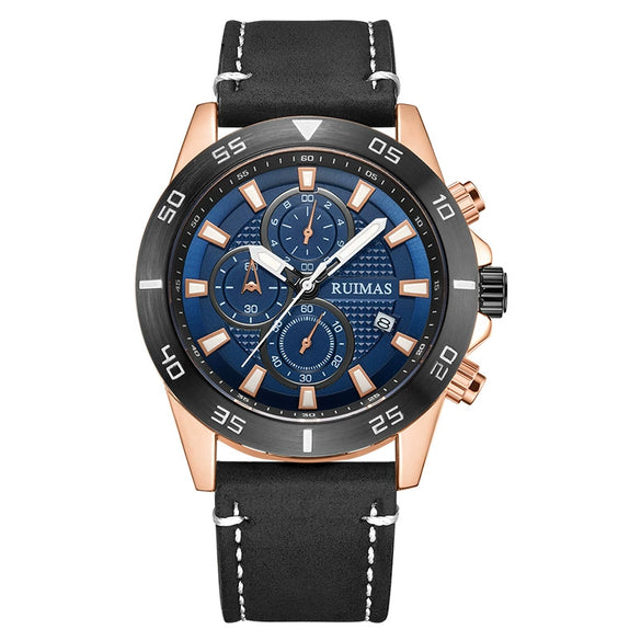 Men's Sports Watch Chronograph Calendar Luminous Waterproof Genuine Leather Strap Alloy Case Round Dial