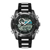 Men's Sports Watch Metal Case Mineral Strengthened Glass Mirror Silicone Metal Strap Round Dial Waterproof Multifunction Dual Display