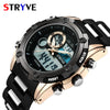 Men's Sports Watch Metal Case Mineral Strengthened Glass Mirror Silicone Metal Strap Round Dial Waterproof Multifunction Dual Display