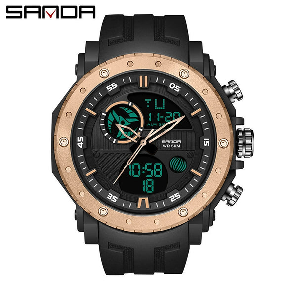 Men's Sports Watch Metal Case Silicone Strap Stainless Steel Clasp Round Dial Multifunctional Chronograph Luminous Waterproof