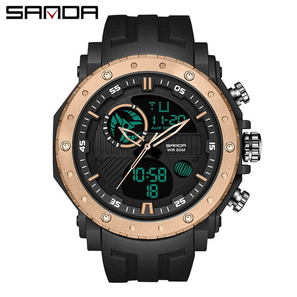 Men's Sports Watch Metal Case Silicone Strap Stainless Steel Clasp Round Dial Multifunctional Chronograph Luminous Waterproof