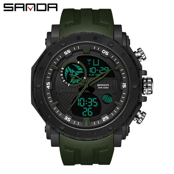 Men's Sports Watch Metal Case Silicone Strap Stainless Steel Clasp Round Dial Multifunctional Chronograph Luminous Waterproof