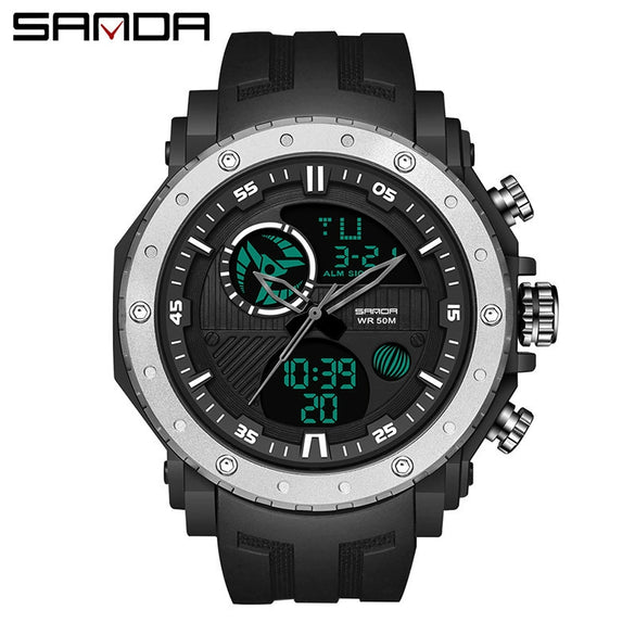 Men's Sports Watch Metal Case Silicone Strap Stainless Steel Clasp Round Dial Multifunctional Chronograph Luminous Waterproof