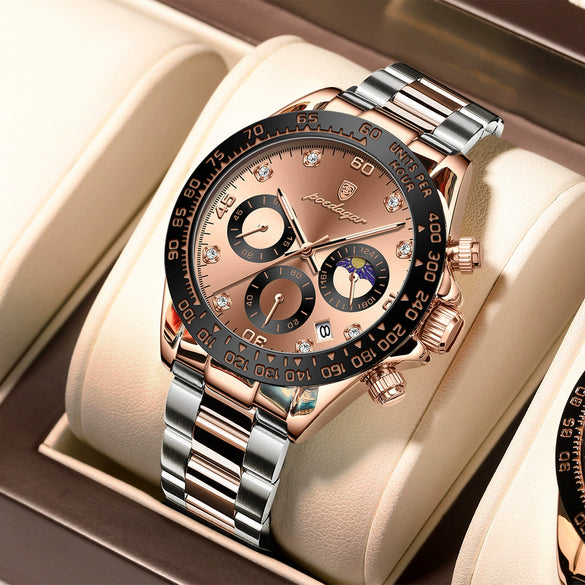 Men's Sports Waterproof Alloy Case Stainless Steel Strap Quartz Watch With Round Dial