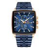 Men's Square Quartz Watch Business Style Alloy Case Stainless Steel Strap Waterproof Luminous Calendar Multi Function Timing