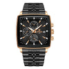Men's Square Quartz Watch Business Style Alloy Case Stainless Steel Strap Waterproof Luminous Calendar Multi Function Timing