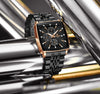 Men's Square Quartz Watch Business Style Alloy Case Stainless Steel Strap Waterproof Luminous Calendar Multi Function Timing