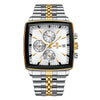 Men's Square Quartz Watch Business Style Alloy Case Stainless Steel Strap Waterproof Luminous Calendar Multi Function Timing