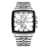 Men's Square Quartz Watch Business Style Alloy Case Stainless Steel Strap Waterproof Luminous Calendar Multi Function Timing