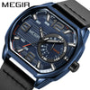 Men's Square Sports Watch Alloy Case Genuine Leather Strap Mineral Strengthened Glass Mirror Waterproof Luminous