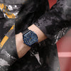 Men's Square Sports Watch Alloy Case Genuine Leather Strap Mineral Strengthened Glass Mirror Waterproof Luminous