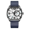 Men's Square Sports Watch Alloy Case Genuine Leather Strap Mineral Strengthened Glass Mirror Waterproof Luminous