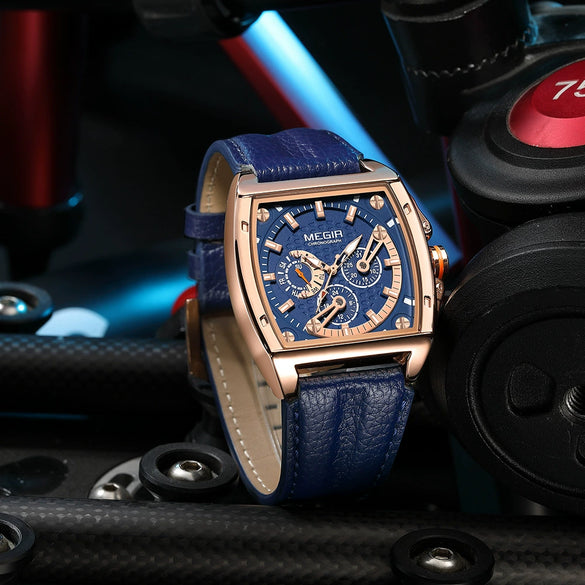 Men's Square Waterproof Luminous Leather Sport Quartz Watch Made Of Alloy And Genuine Leather