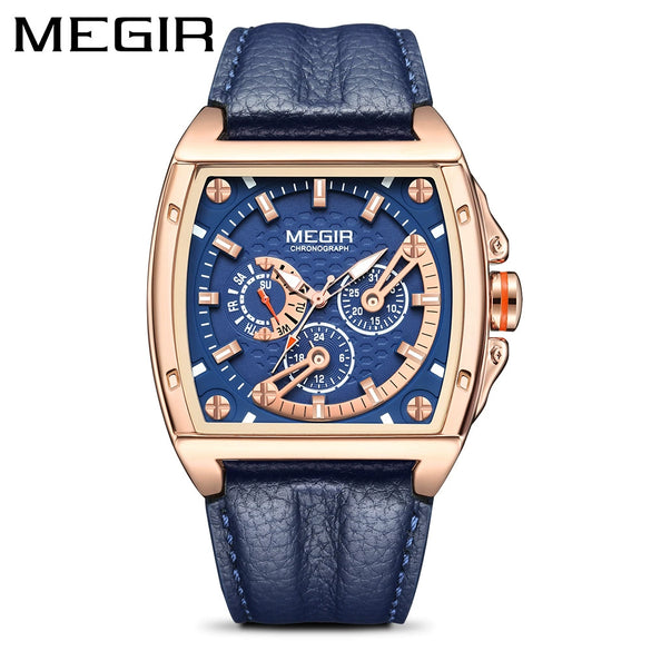 Men's Square Waterproof Luminous Leather Sport Quartz Watch Made Of Alloy And Genuine Leather