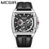 Men's Square Waterproof Luminous Leather Sport Quartz Watch Made Of Alloy And Genuine Leather