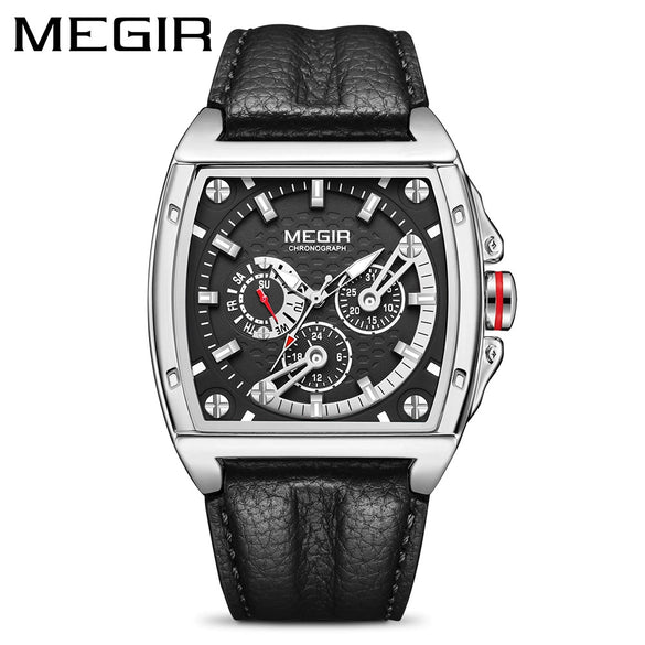 Men's Square Waterproof Luminous Leather Sport Quartz Watch Made Of Alloy And Genuine Leather